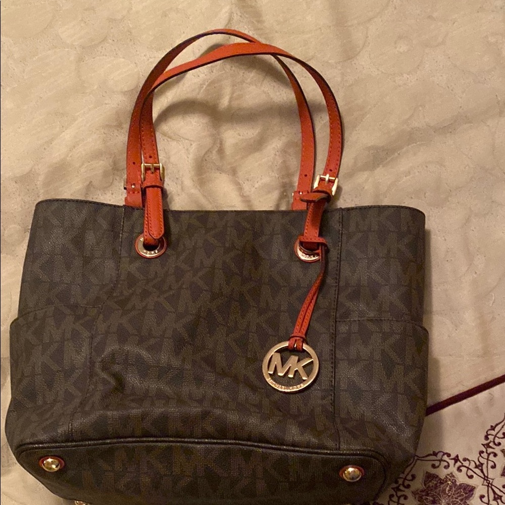 Michael Kors Brown Structured Tote with Leather Trim